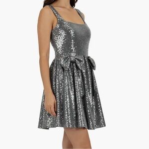 Lush Silver Sequin Party Dress Bows on Hips Size S NWT